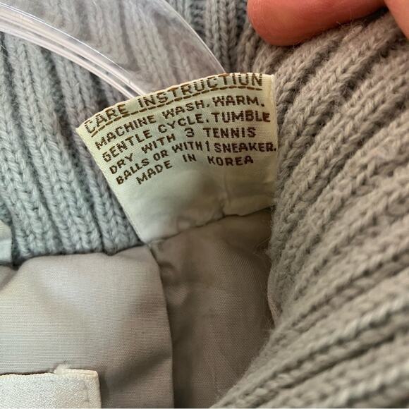 Saxton Hall | Vintage Down Feather Women's Light Gray Hooded Puffy Coat M Petite - Picture 5 of 10